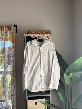 Goodfellow & Co Men’s XL Gray White Microstripe Button Down Shirt Long Sleeve